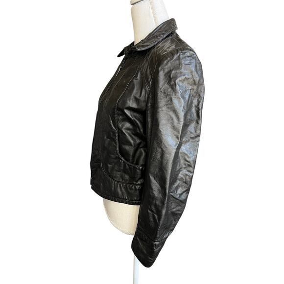 Vintage Black Leather Motorcycle Jacket motto jacket biker classic winter - Picture 5 of 11